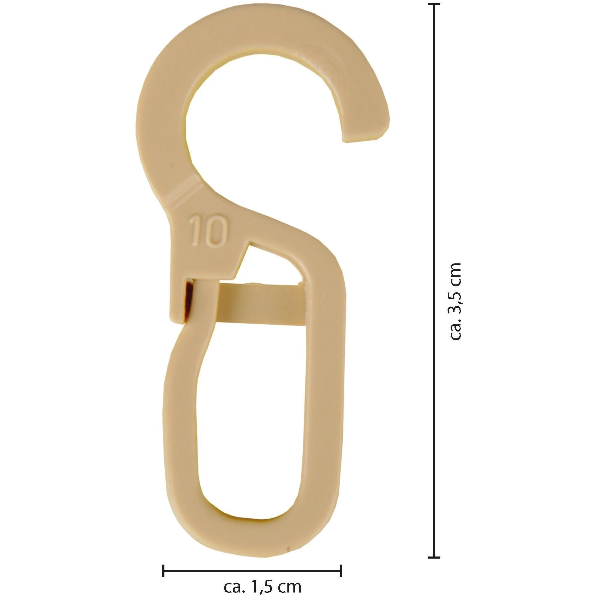 Bestlivings Faltenlegehaken & Gardinenringe – 10er-Set, beige, Ø 9 mm, für Gardinenstangen bis Ø 40 mm